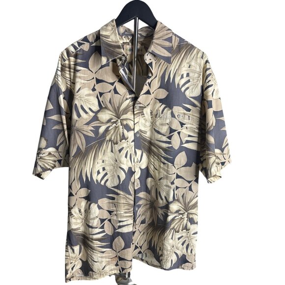 Vintage 90'a Campia Moda Men's Gray Tropical Hawaiian SS Button-Down Shirt L - Picture 1 of 6